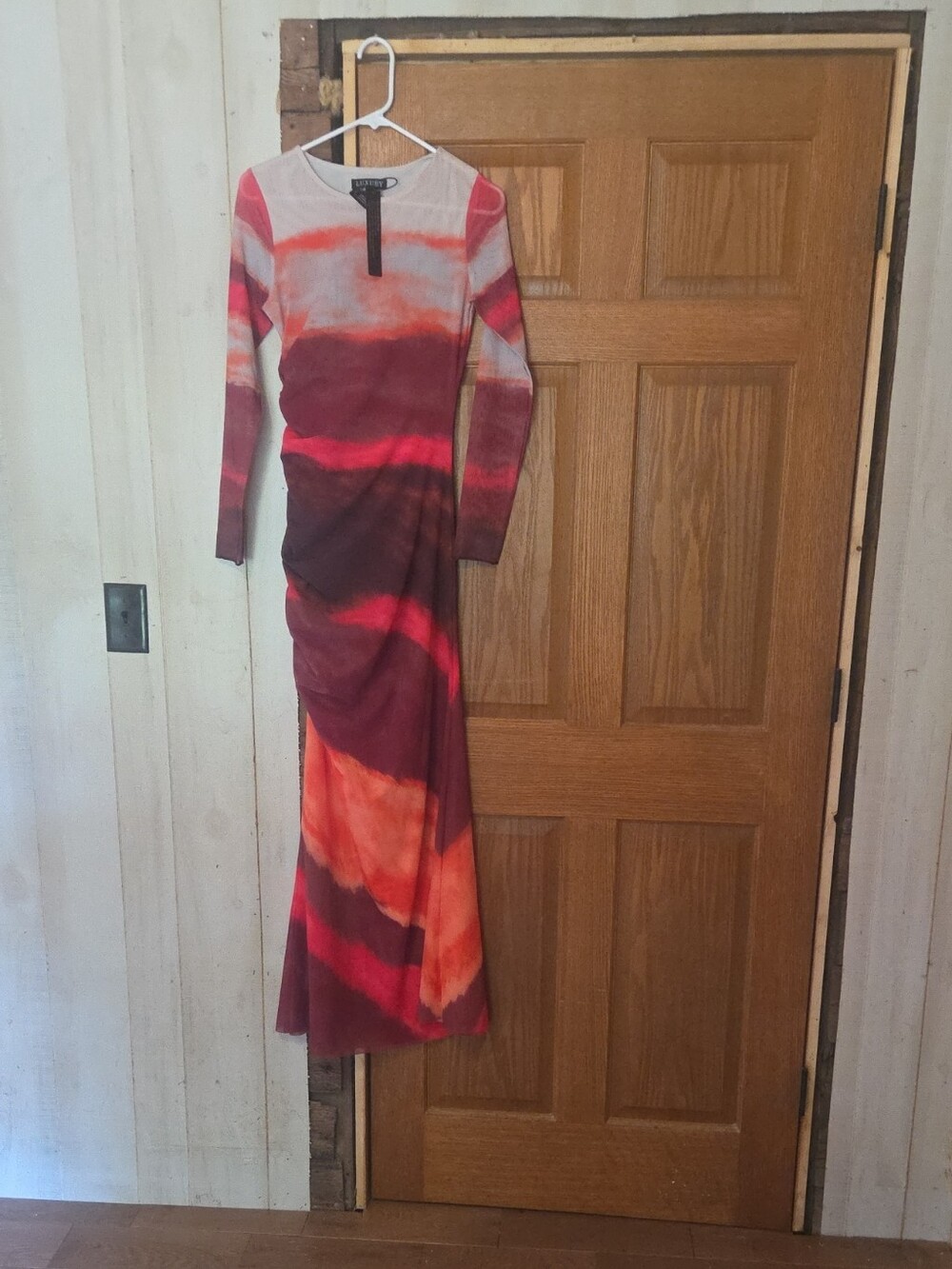 Long Sleeve Ombre Maxi Dress in Red and Pink
